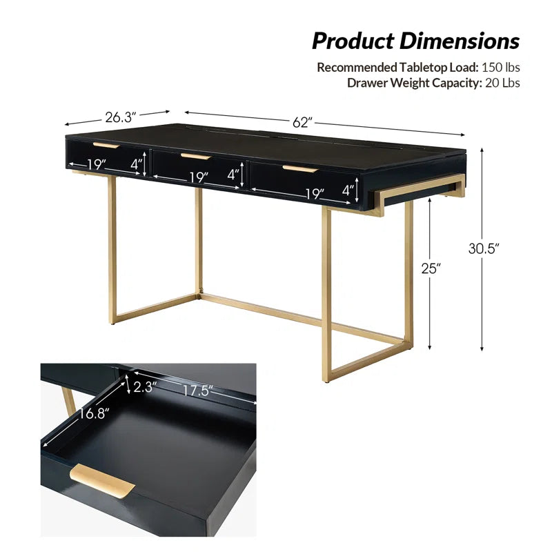 62'' W Rectangle Writing Desk with Built-in Charging Station，Cable Management，Slot Holders