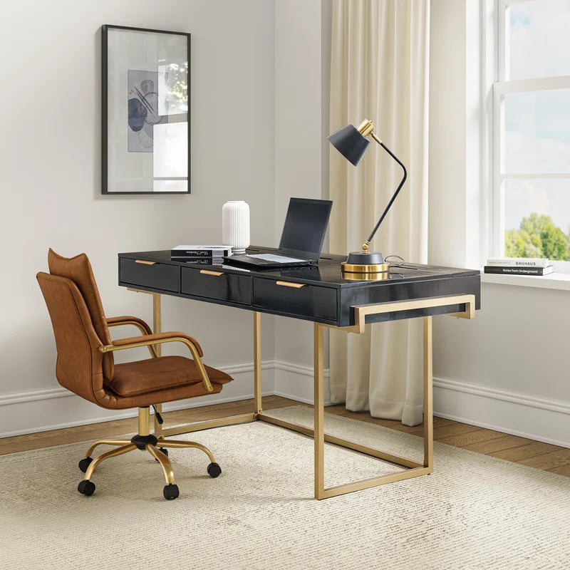 62'' W Rectangle Writing Desk with Built-in Charging Station，Cable Management，Slot Holders