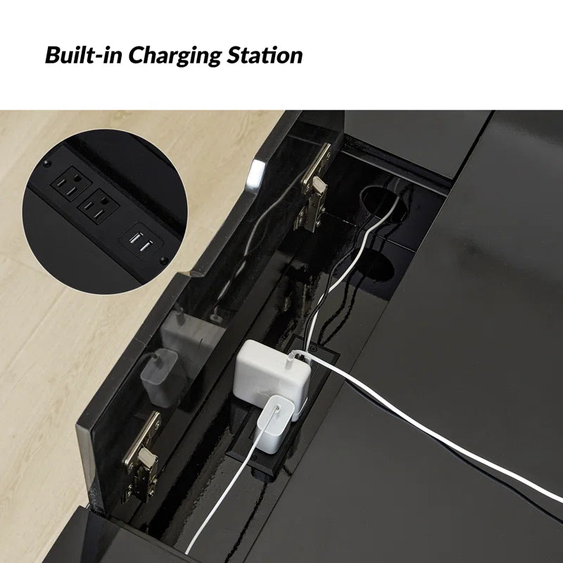 62'' W Rectangle Writing Desk with Built-in Charging Station，Cable Management，Slot Holders