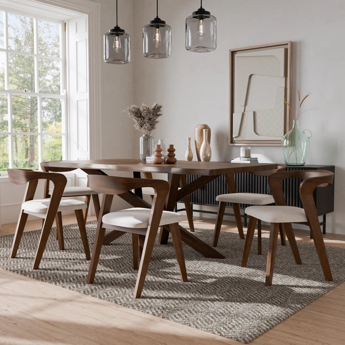 Rozella Solid Wood 7-Piece Dining Table Set- OUCH CART 