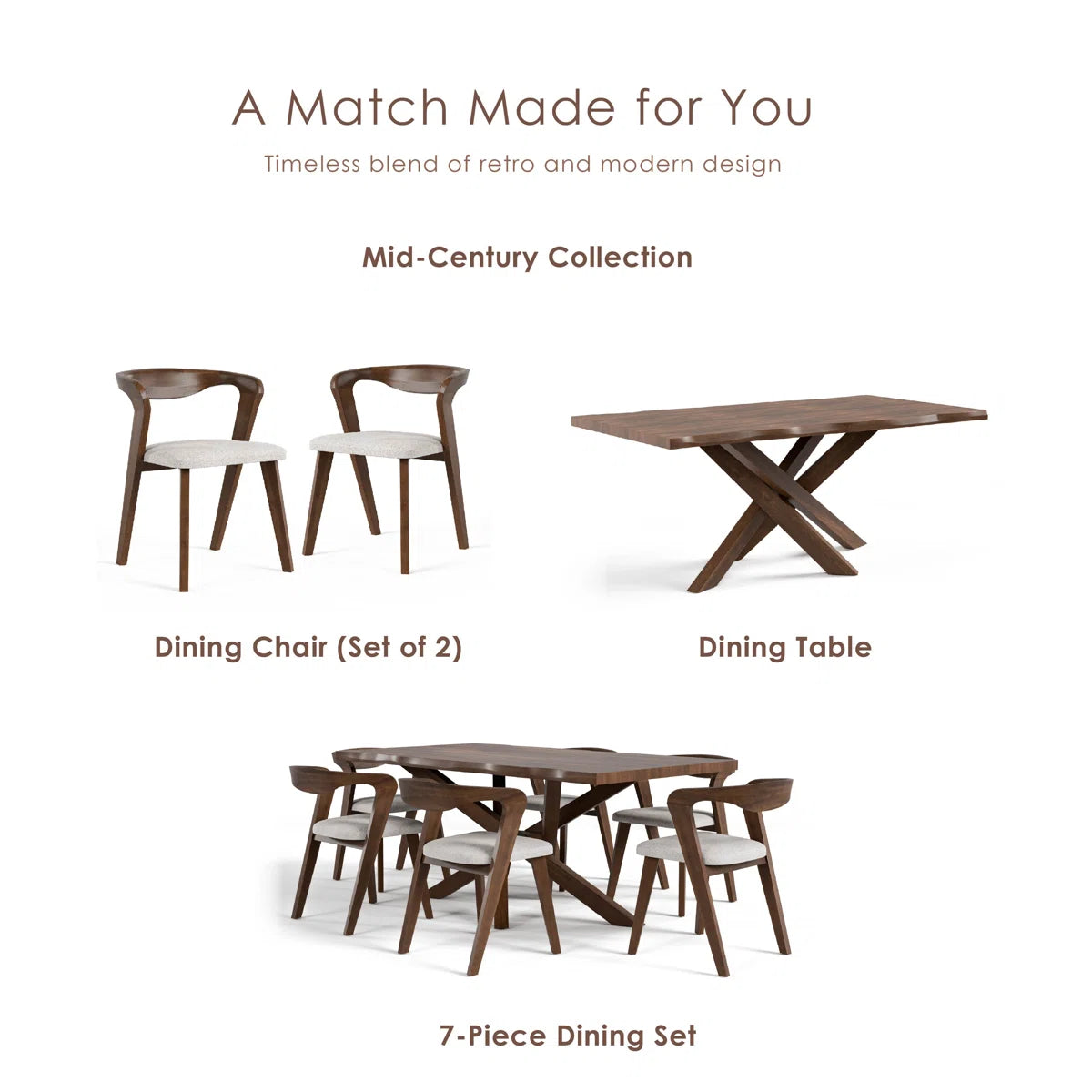 Rozella Solid Wood 7-Piece Dining Table Set