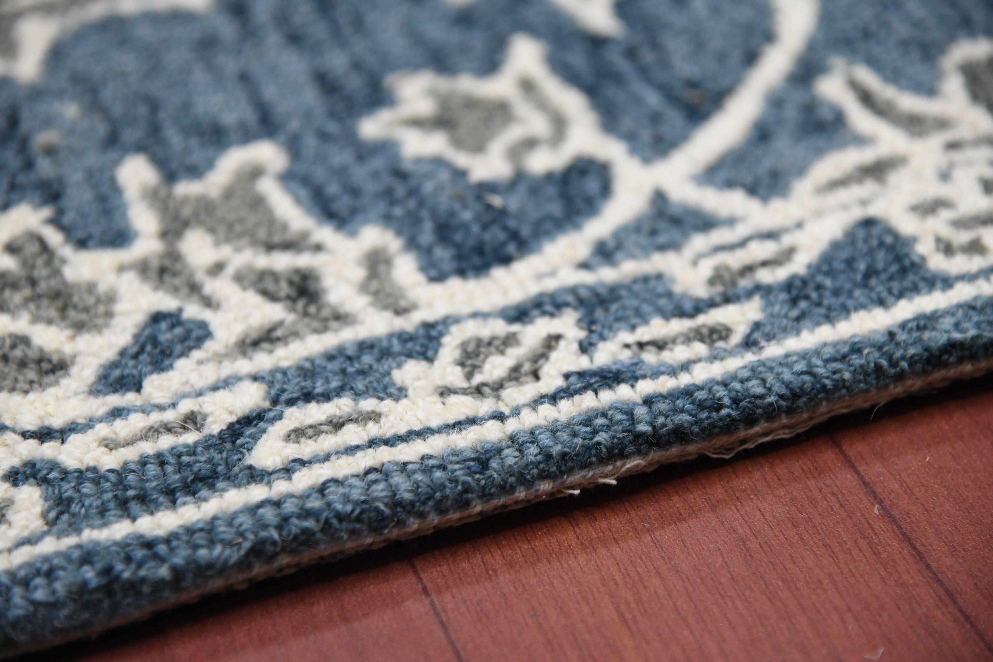 Navy Wool Romania 4x6 Feet Hand-Tufted Carpet - Rug - Ouch Cart 