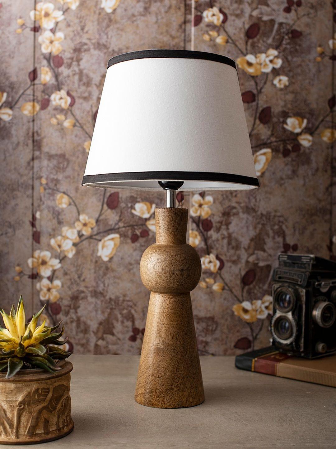 Wooden Skirt Lamp with White Cotton Shade - Ouch Cart 