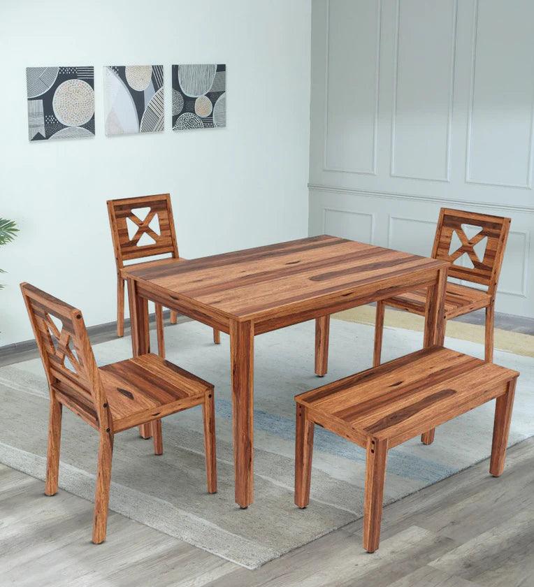 Sheesham Wood 4 Seater Dining Set In Natural Sheesham Finish - Ouch Cart 