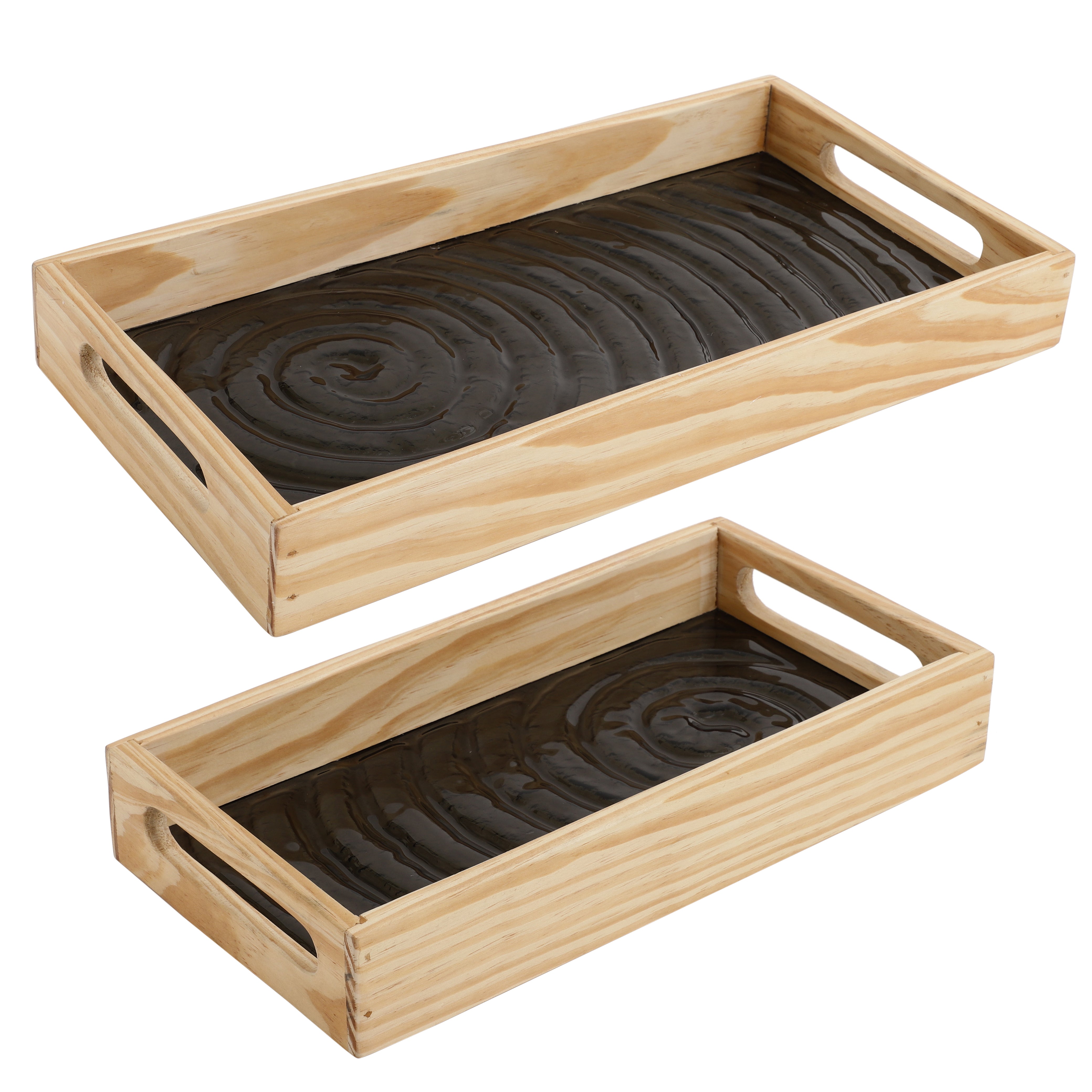 Duran Black Spiral Glass Tray Set