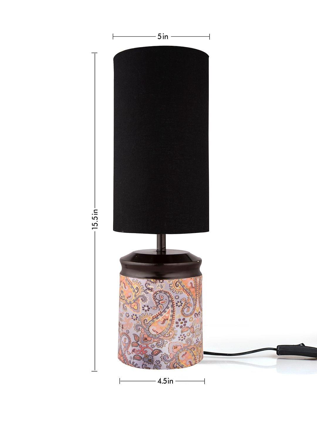 Metal Ambee printed Lamp with Solid Black Shade - Ouch Cart 