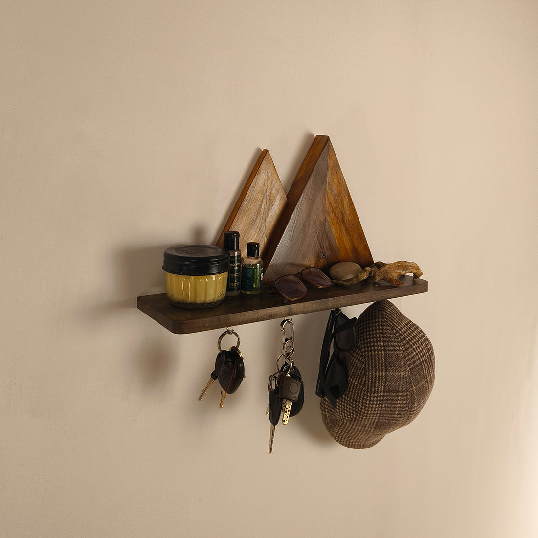SOLITAIRE Wooden Wall Shelf Organiser with Key Holders