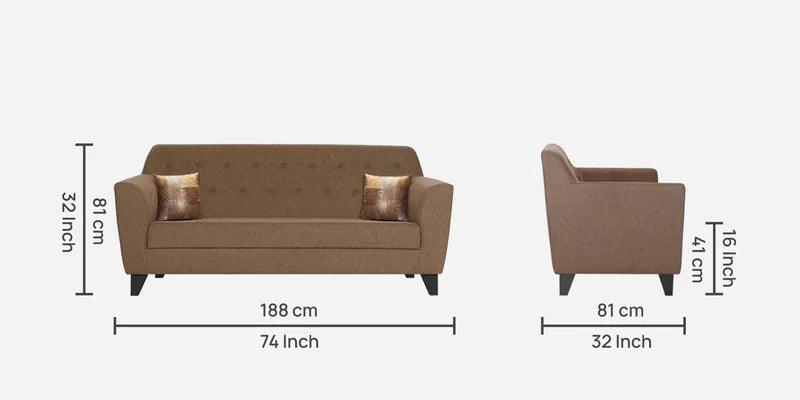 Fabric 3 Seater Sofa In Brown Colour - Ouch Cart 