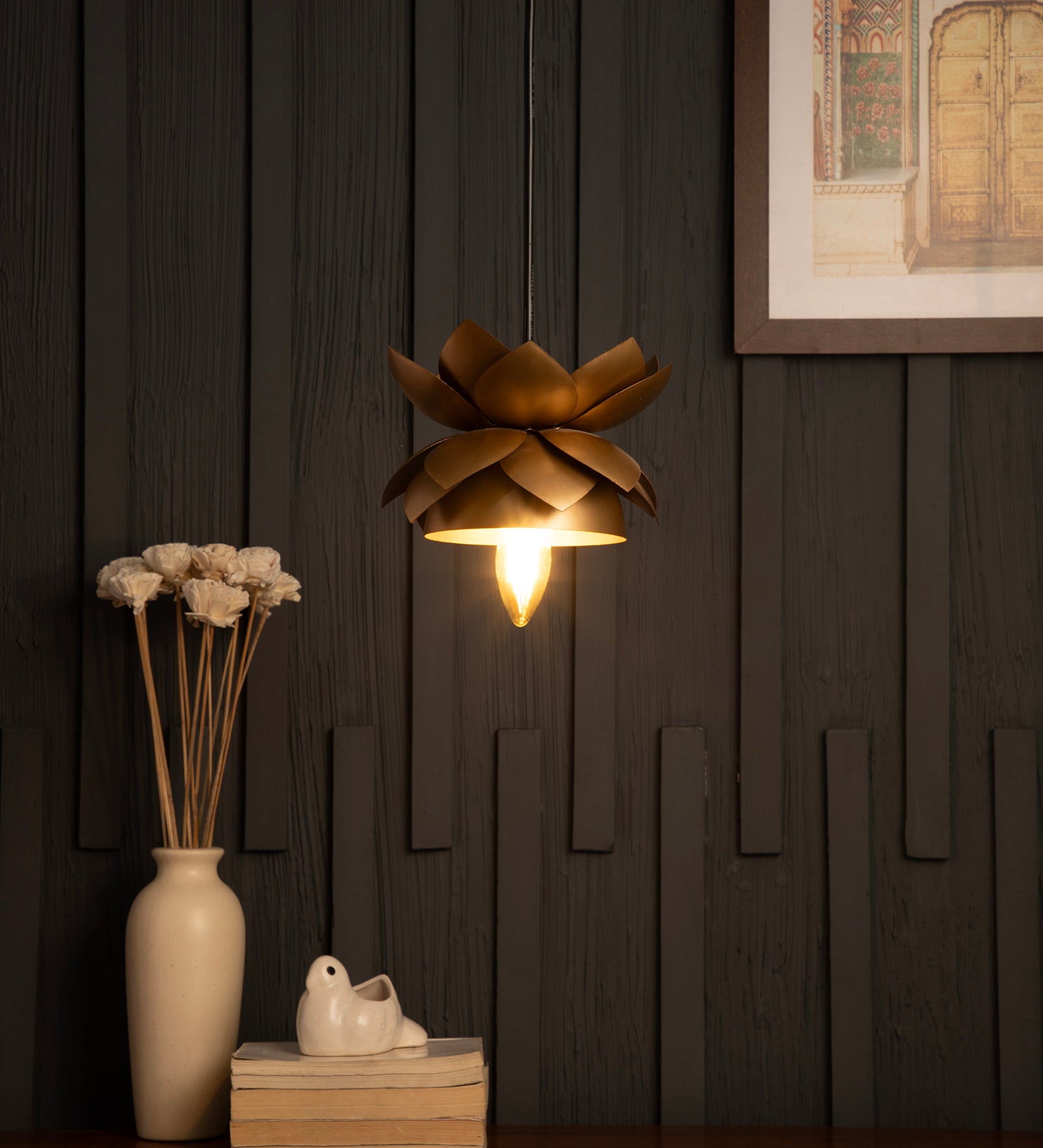 Lotus Pendant Gold Light By Shoppeefry