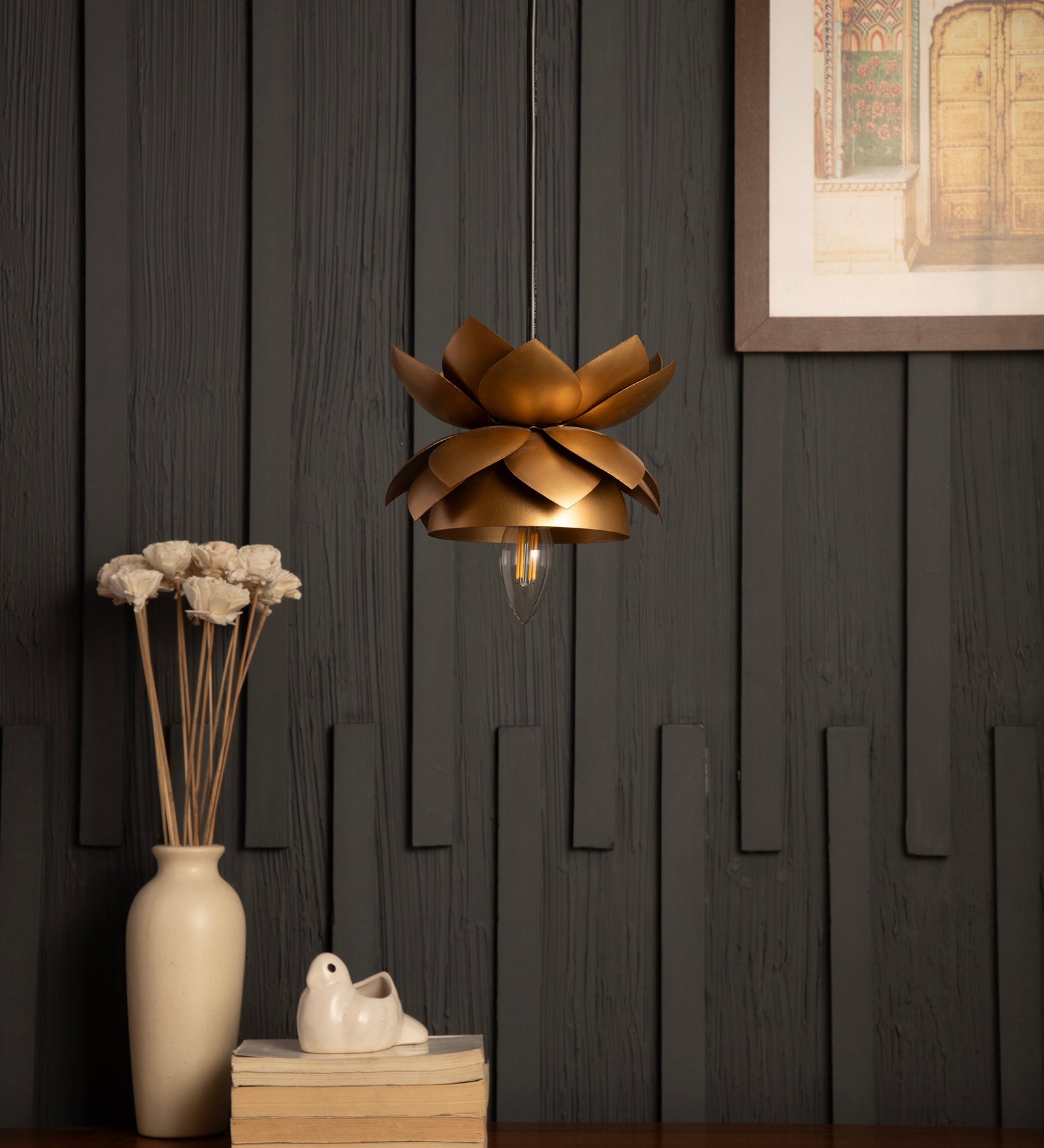 Lotus Pendant Gold Light By Shoppeefry