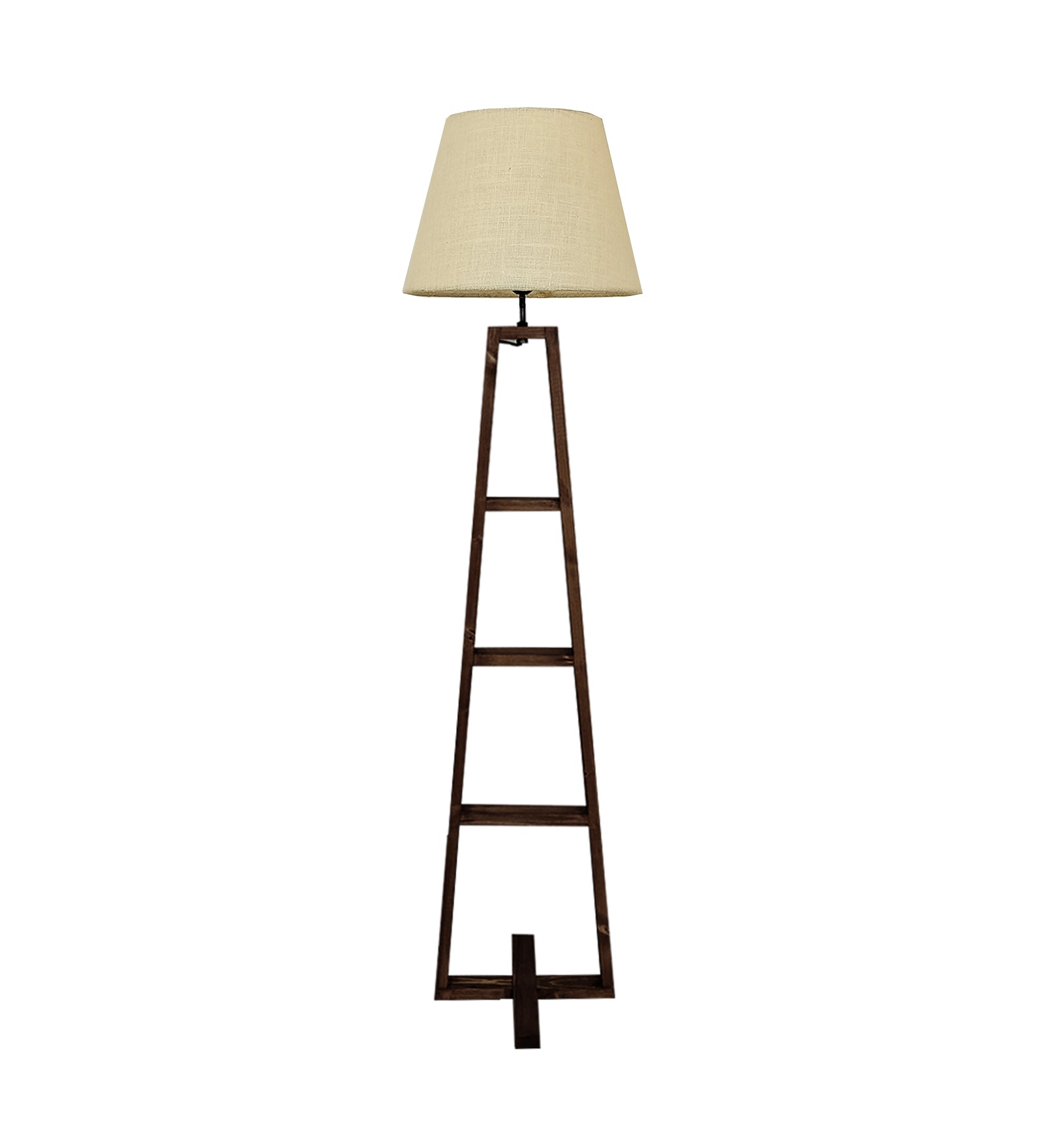 Salita Wooden Floor Lamp with Brown Base and Beige Fabric Lampshade (BULB NOT INCLUDED)