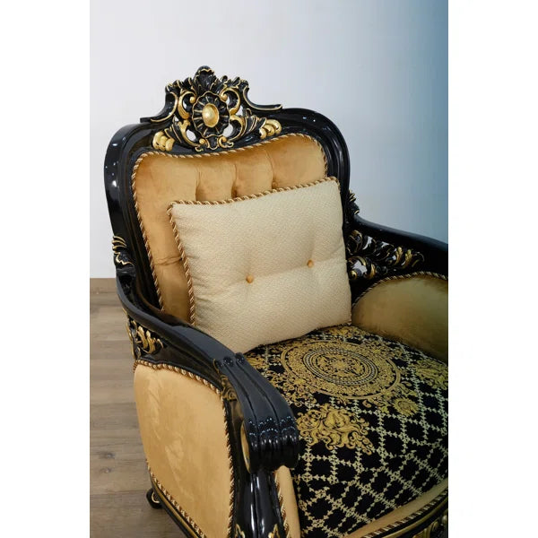  Baroque Hand-Carved Sofa with Gold Leaf Finish, Solid Mahogany