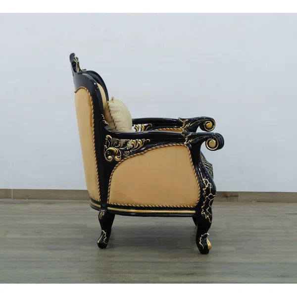  Baroque Hand-Carved Sofa with Gold Leaf Finish, Solid Mahogany