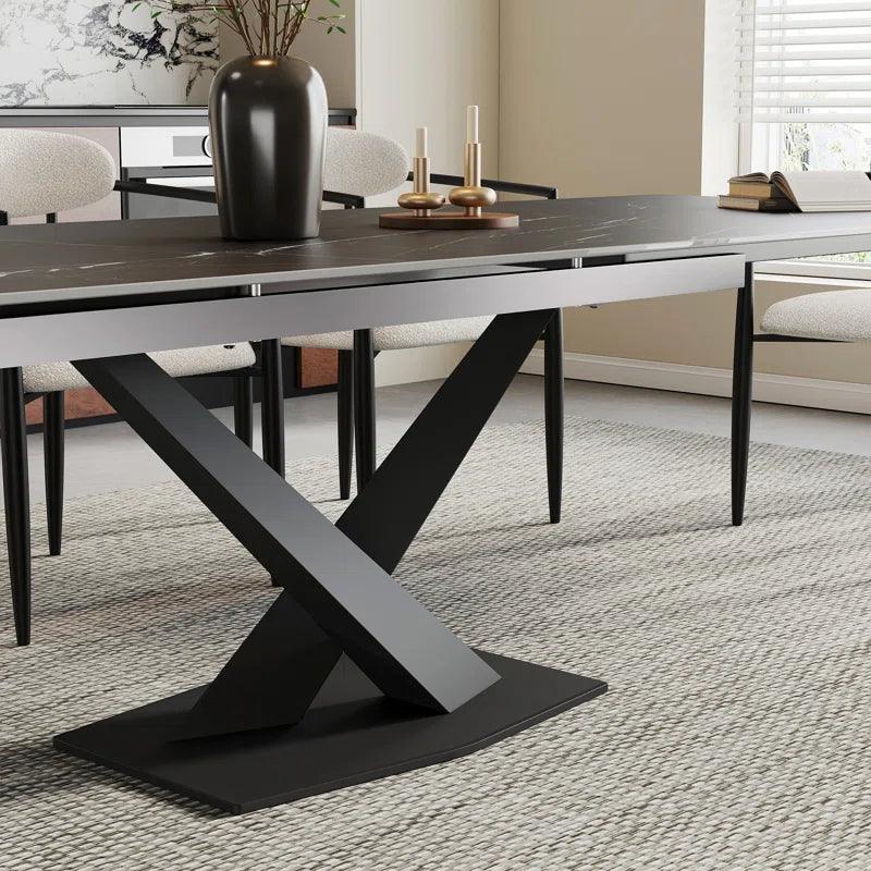 Extendable Sintered Stone Dining Table with 8 Fabric Chairs Dining Set - Ouch Cart 