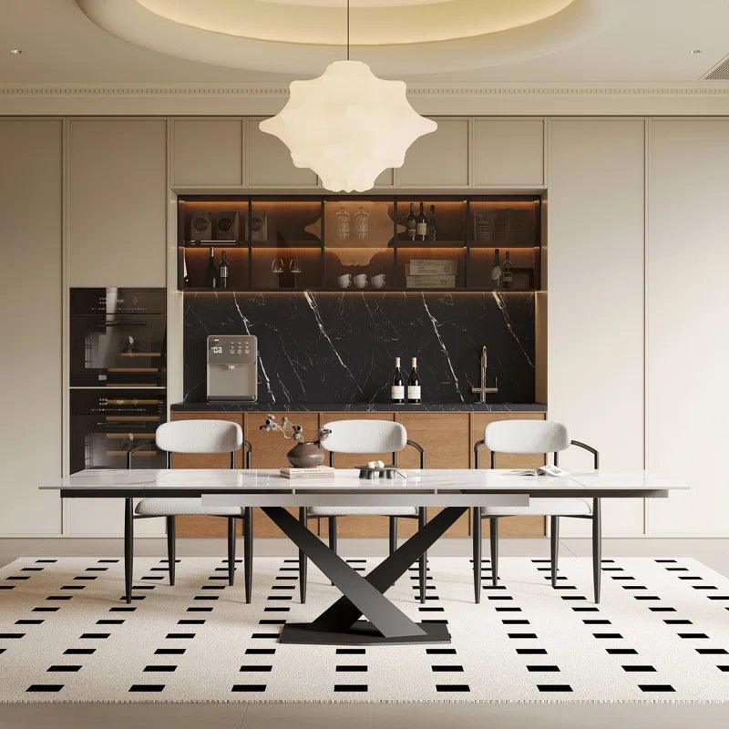 Extendable Sintered Stone Dining Table with 8 Fabric Chairs Dining Set - Ouch Cart 