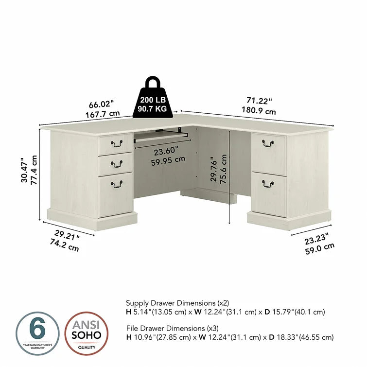 Reversible L-Shape Computer Desk with Drawers