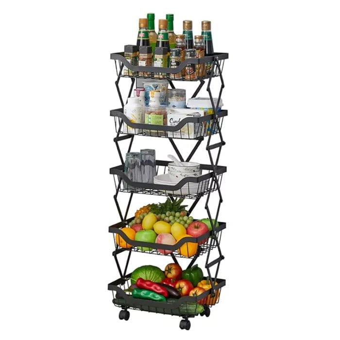 Kitchen Vegetable Storage Rack Foldable Rolling Metal Storage Organizer Cart By CN - Ouch Cart 