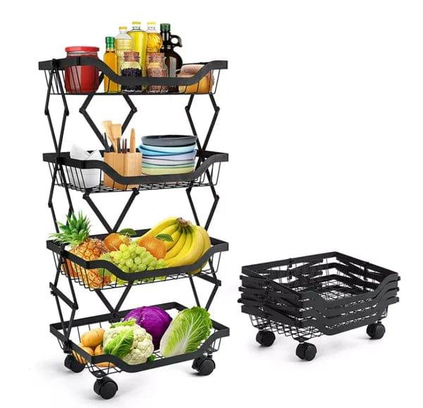 Kitchen Vegetable Storage Rack Foldable Rolling Metal Storage Organizer Cart By CN - Ouch Cart 