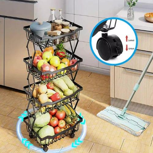 Kitchen Vegetable Storage Rack Foldable Rolling Metal Storage Organizer Cart By CN - Ouch Cart 