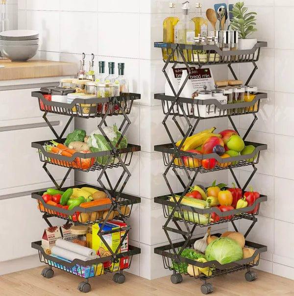 Kitchen Vegetable Storage Rack Foldable Rolling Metal Storage Organizer Cart By CN - Ouch Cart 