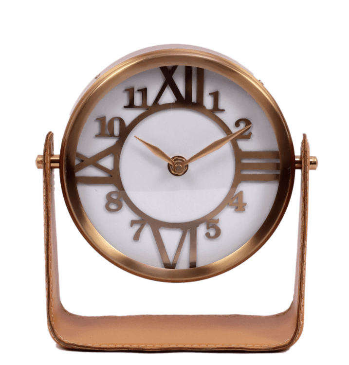 Genuine Tan Leather Table Clock, - Ouch Cart 