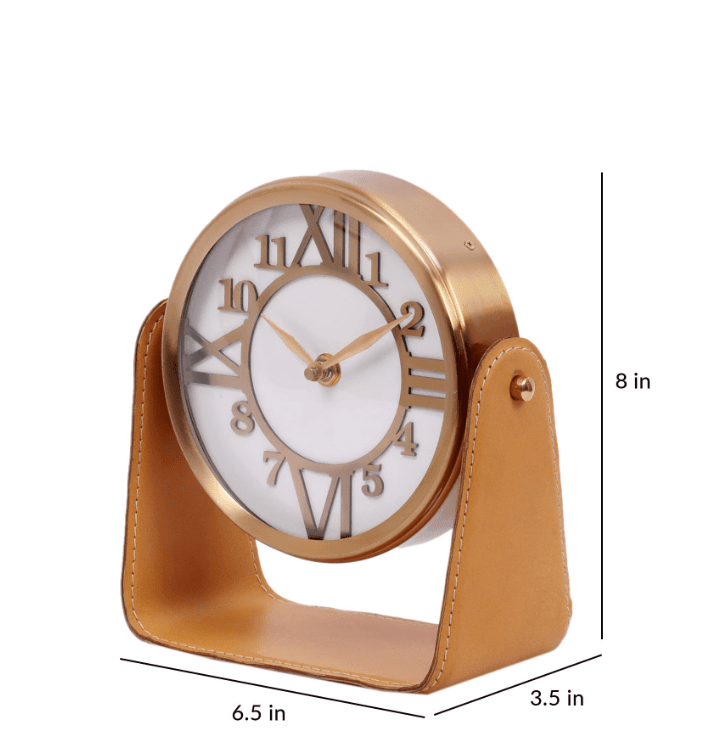 Genuine Tan Leather Table Clock, - Ouch Cart 