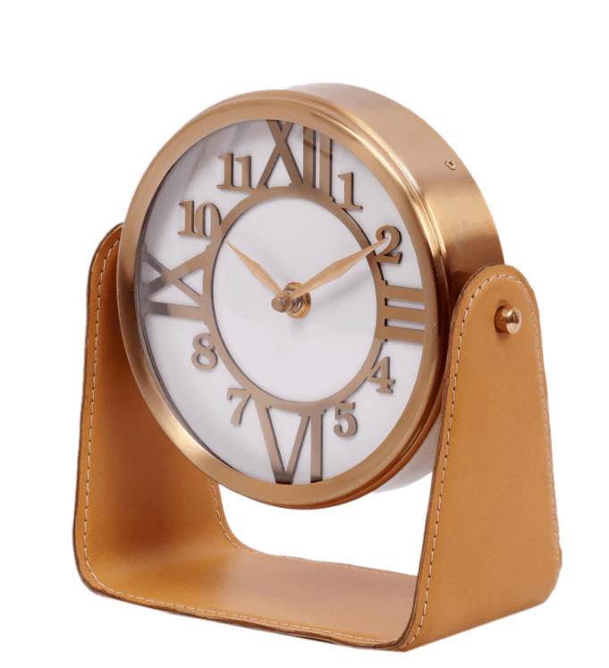 Genuine Tan Leather Table Clock, - Ouch Cart 