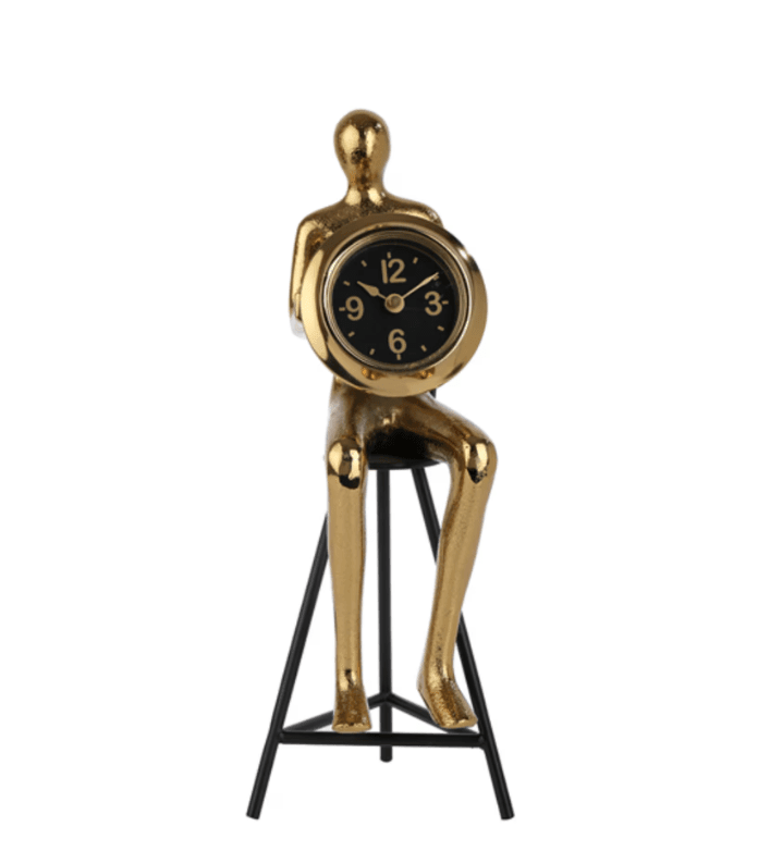 Sitting Man Clock In Gold,