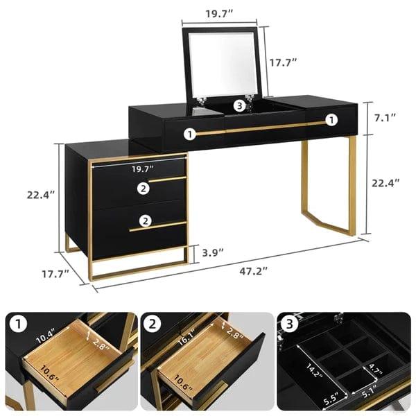 Ida Wide Vanity with Mirror Vanity wooden dressing table, Vanity Makeup Mirror Desk, Girls vanities Set Table with 4 Drawers and Mirror, para Mujer, Dressing Table - Ouch Cart 