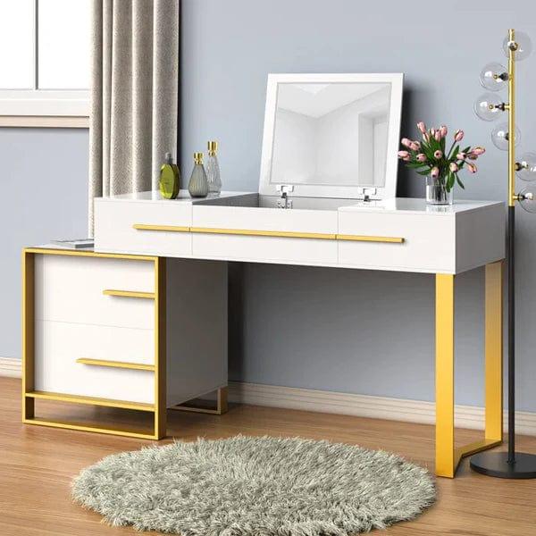 Ida Wide Vanity with Mirror Vanity wooden dressing table, Vanity Makeup Mirror Desk, Girls vanities Set Table with 4 Drawers and Mirror, para Mujer, Dressing Table - Ouch Cart 