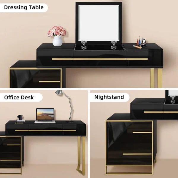 Ida Wide Vanity with Mirror Vanity wooden dressing table, Vanity Makeup Mirror Desk, Girls vanities Set Table with 4 Drawers and Mirror, para Mujer, Dressing Table - Ouch Cart 