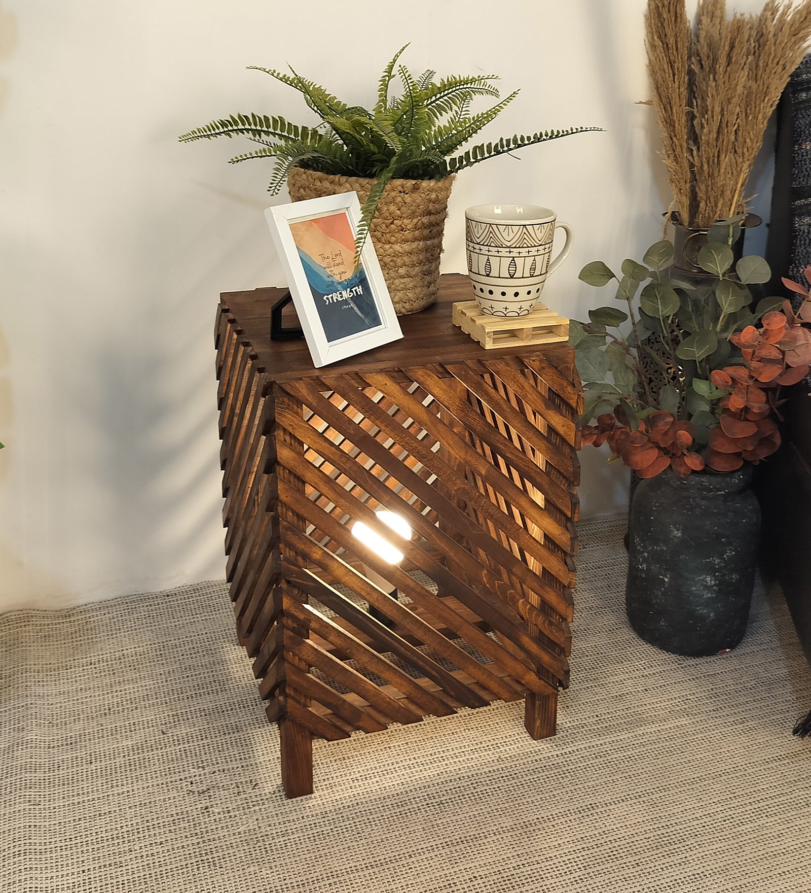 Serge Wooden Floor Lamp with Brown Base and Jute Fabric Lampshade (BULB NOT INCLUDED)