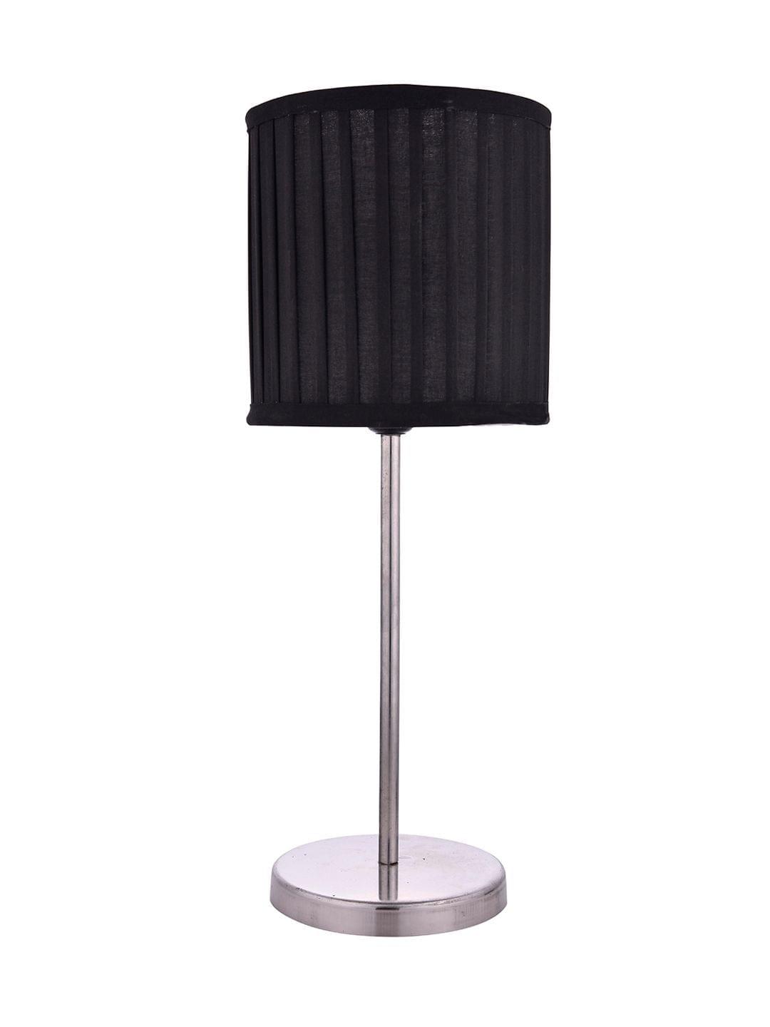 Metal Chrome Finish Lamp with Pleeted Cotton Black Shade - Ouch Cart 