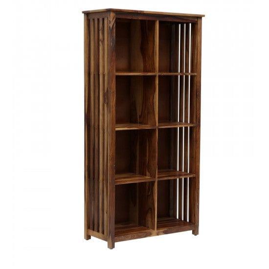 Solid Sheesham Wood Large Vertical Bookshelf Strip Design (Standard, Honey Finish) - Ouch Cart 