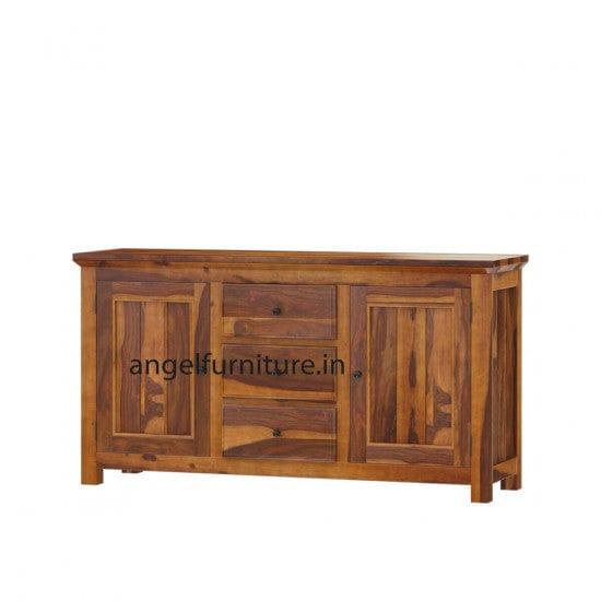 Solid Sheesham Wood Large Side Board with Three Drawer (Standard, Honey Finish) - Ouch Cart 