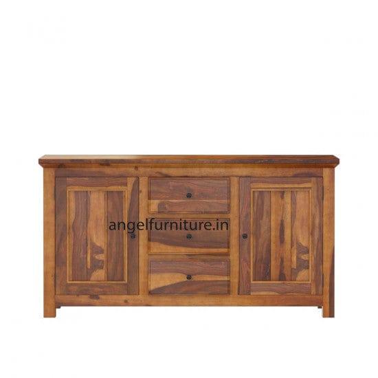 Solid Sheesham Wood Large Side Board with Three Drawer (Standard, Honey Finish) - Ouch Cart 