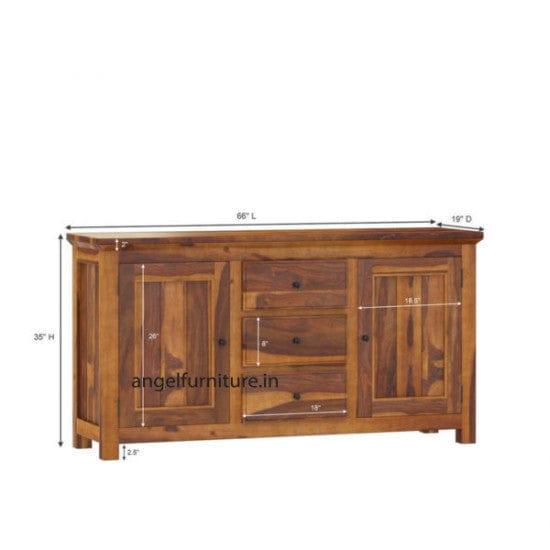 Solid Sheesham Wood Large Side Board with Three Drawer (Standard, Honey Finish) - Ouch Cart 