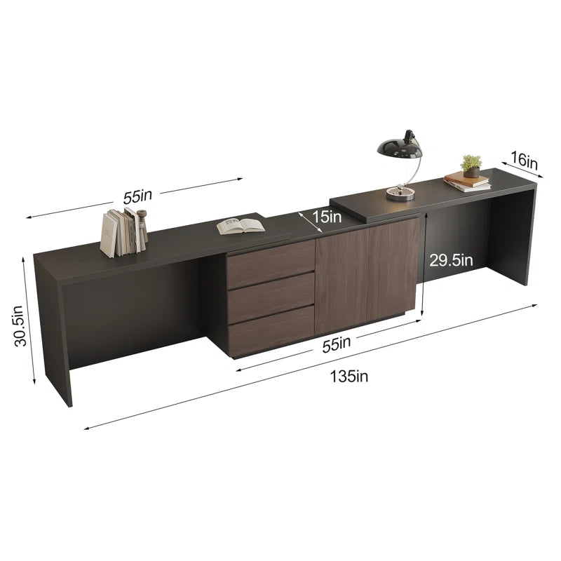 Modern Home Office Expandable Desk with Storage Drawers