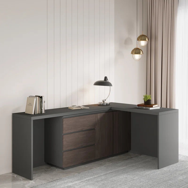 Modern Home Office Expandable Desk with Storage Drawers