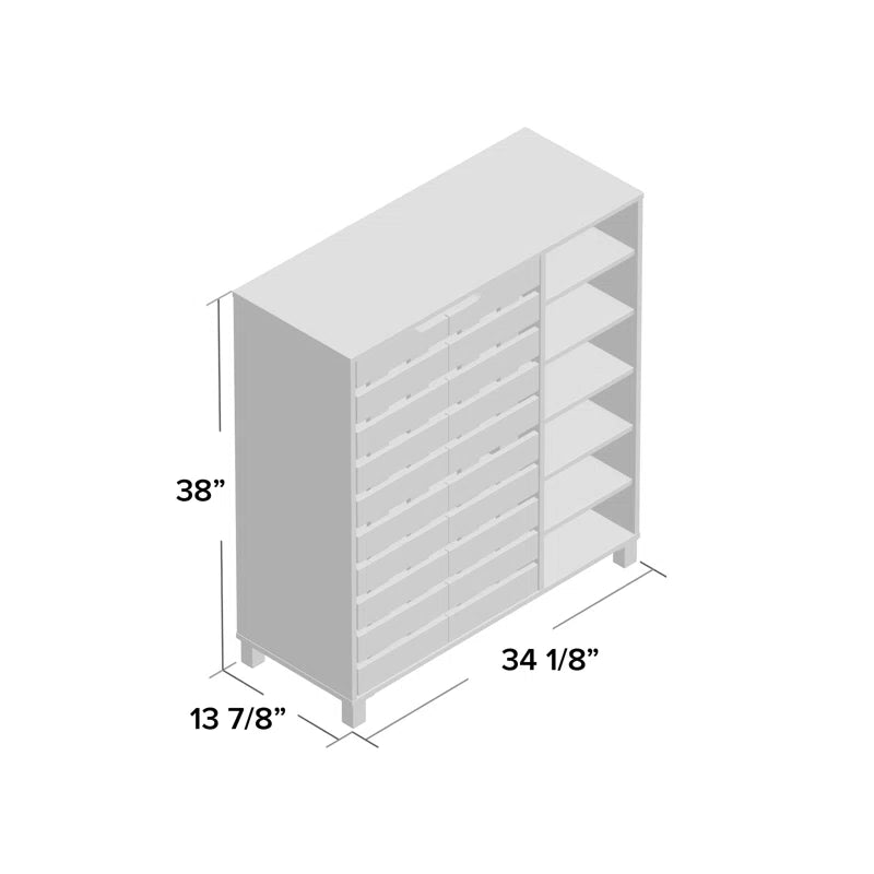 Modern and Contemporary 2 Door Wood 18 Pair Shoe Cabinet with Open Shelves