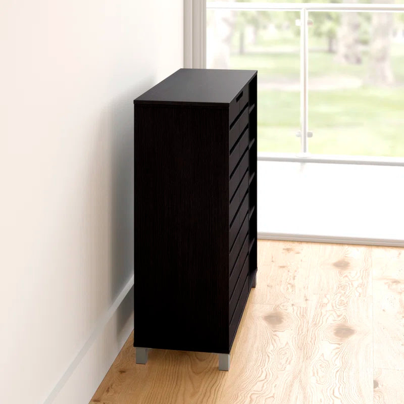 Modern and Contemporary 2 Door Wood 18 Pair Shoe Cabinet with Open Shelves