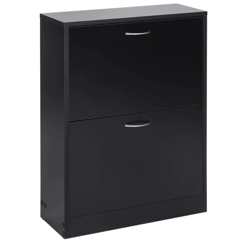Oliver  Cabinet Storage Cupboard 2-Tier Wood Tipping Bucket Modern Hall Organizer With Drawer Adjustable Shelf Large-Capacity Black