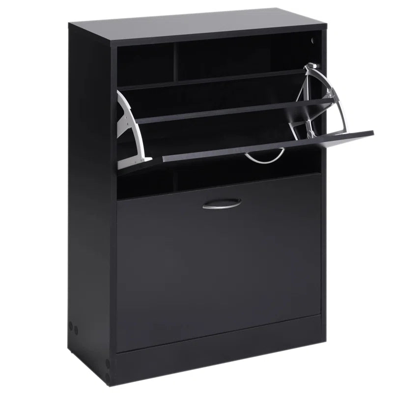 Oliver  Cabinet Storage Cupboard 2-Tier Wood Tipping Bucket Modern Hall Organizer With Drawer Adjustable Shelf Large-Capacity Black