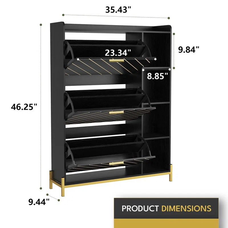 3 Flip Drawers & Open Shelves, Modern Entryway Shoe Storage Cabinet Slim, Narrow Hidden Shoe Rack