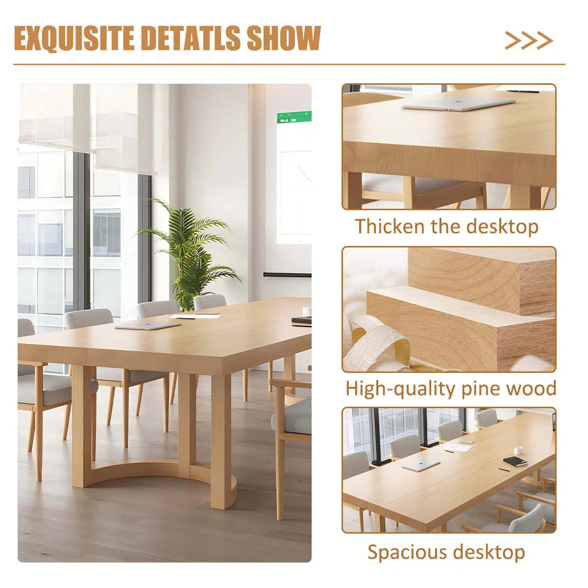 Simple Rectangular Solid Wood Conference Table