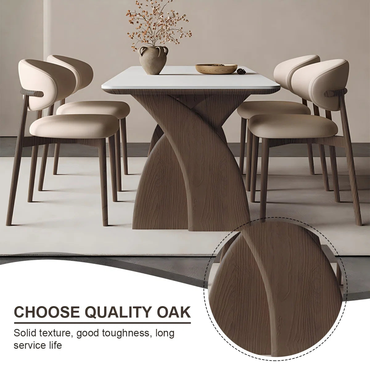 Sintered Stone Solid Wood Oak white and brown Dining Table and Chair Set,6-Chairs - OUCH CART 