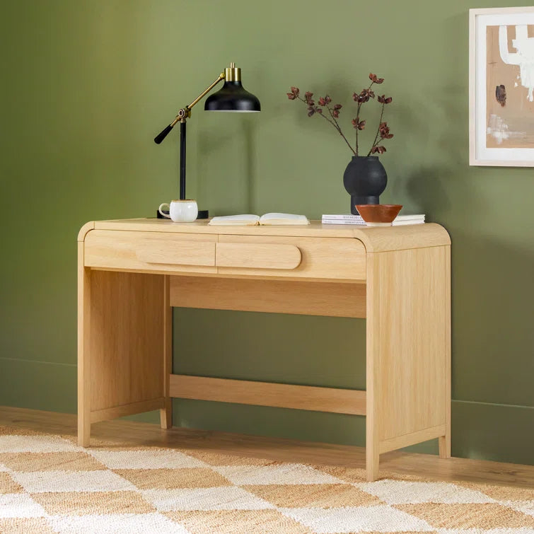 Transitional Curved Waterfall 2-Drawer Writing Desk