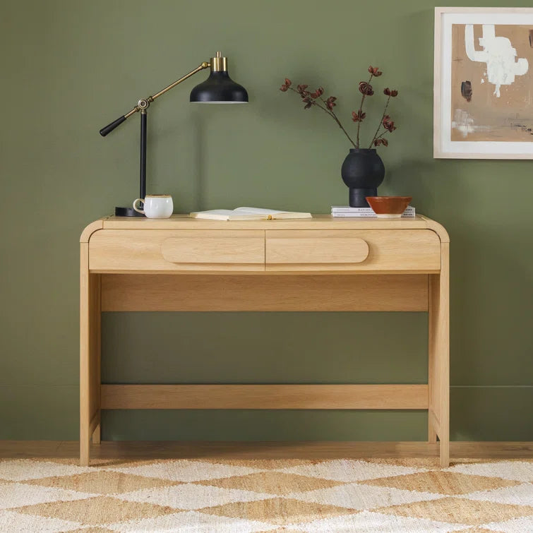 Transitional Curved Waterfall 2-Drawer Writing Desk