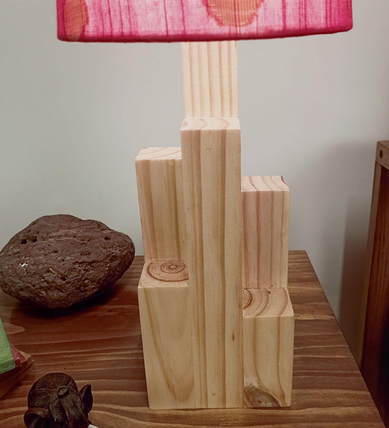 Skyline Beige Wooden Table Lamp with Red Printed Fabric Lampshade (BULB NOT INCLUDED) - Ouch Cart 