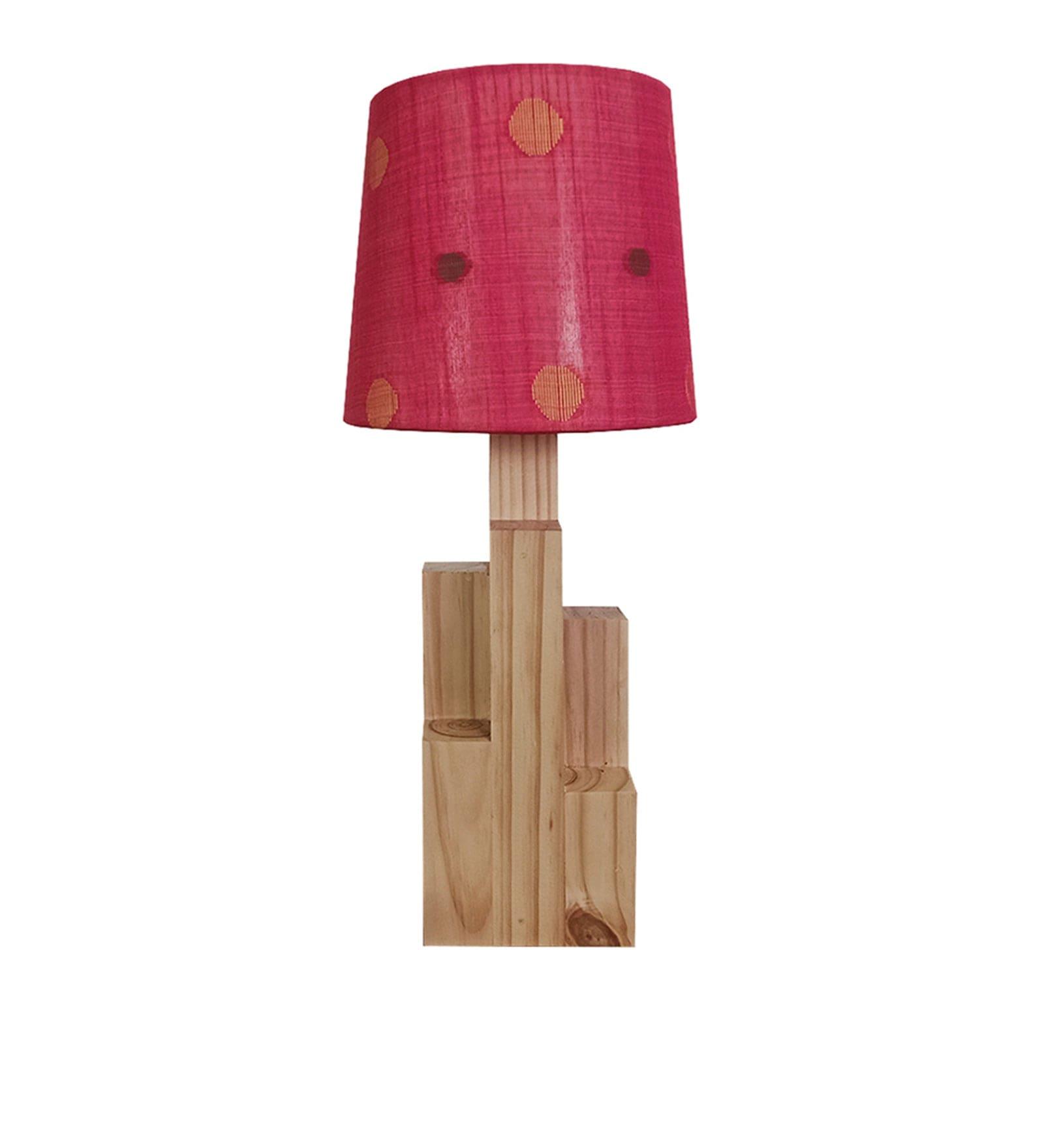 Skyline Beige Wooden Table Lamp with Red Printed Fabric Lampshade (BULB NOT INCLUDED) - Ouch Cart 